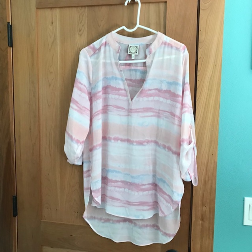 Semi sheer pink striped top medium NWOT